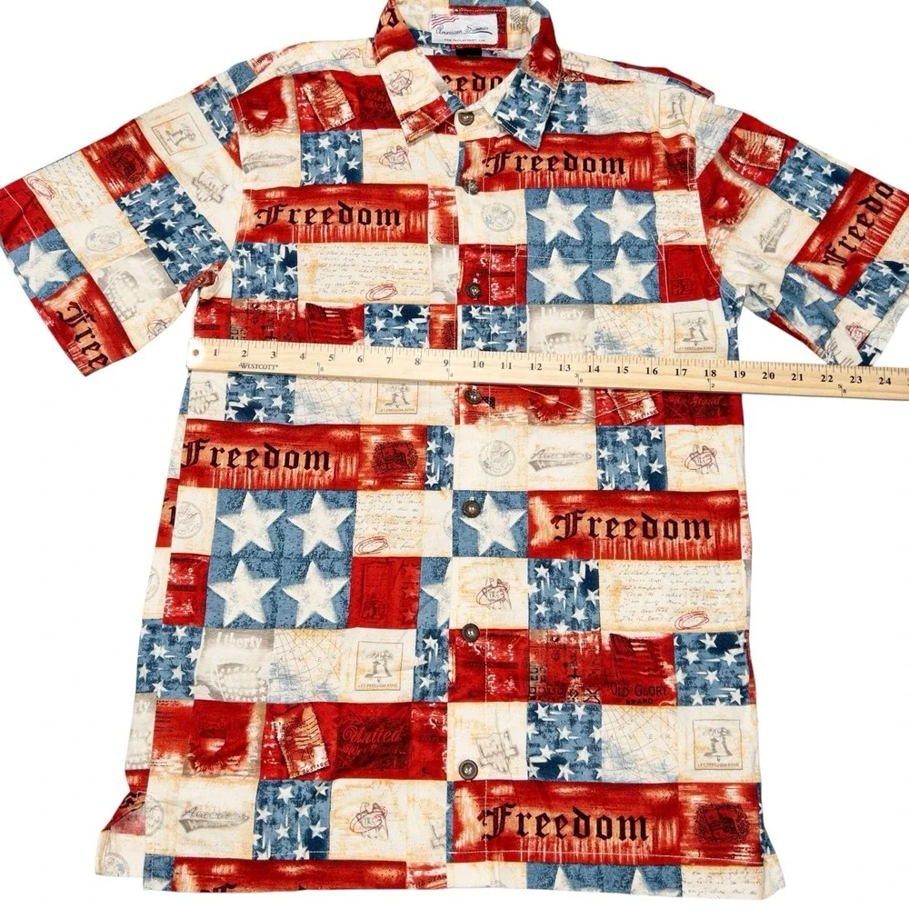 American Summer Patriotic American Flag Button Up Shirt Mens Medium Independence - Picture 5 of 7